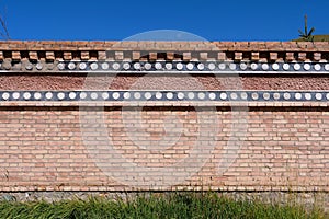 Retro brick wall in Tibetan Buddhist monastery Arou Da Temple in Qinghai China