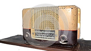 Retro broadcast radio receiver. Old Radio with white background