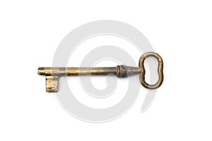 Retro bronze door key isolated on white background