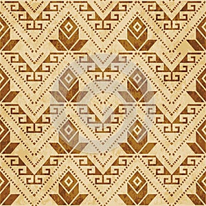 Retro brown cork texture grunge seamless background triangle aboriginal cross dot line flower