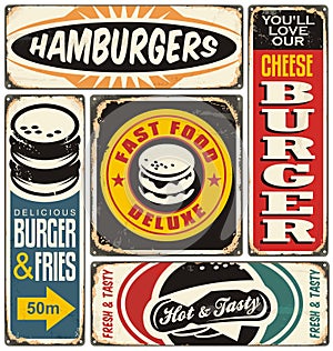 Retro burger signs collection