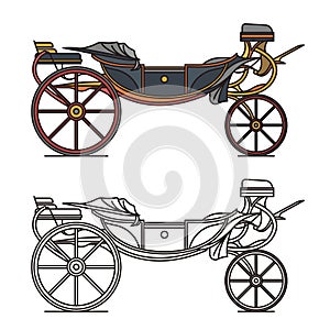 Retro cab or vintage carriage, medieval chariot