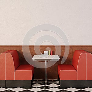 Retro cafe interior. 1950s American style diner.