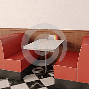 Retro cafe interior. 1950s American style diner.