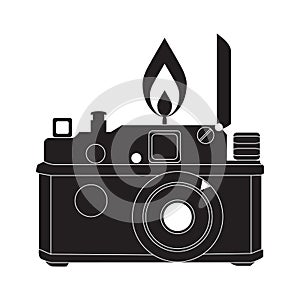 Retro camera in black and white vector