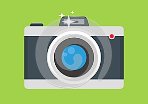 Retro camera with flash, flat colorful vector