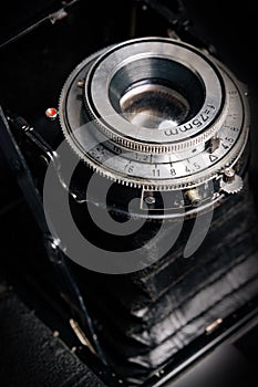 A retro camera lens close-up