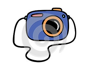 Retro camera with strap, hand drawn doodle