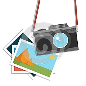 Retro camera, vintage camera, flat style design. Old photo camera. Photo shooting. Vector illustration