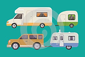 Retro camper trailer collection. car trailers caravan. tourism.