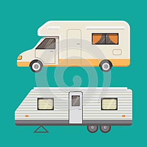 Retro camper trailer collection. car trailers caravan. tourism.