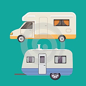 Retro camper trailer collection. car trailers caravan. tourism.