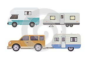 Retro camper trailer collection. car trailers caravan. tourism.