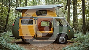 Retro Camper Van in forest