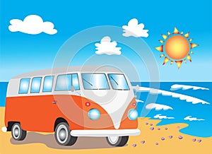 Retro camper van on beach