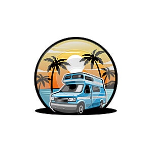 retro camper van , van car, american muscle car illustration logo vector