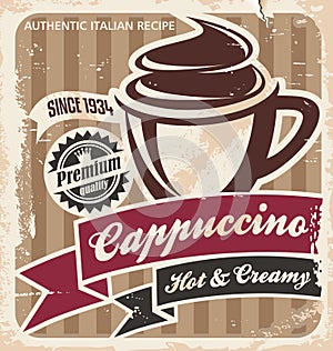 Retro cappuccino poster on old paper texture