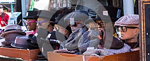 Retro caps hats on display sale in street market