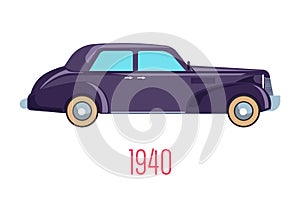 Retro car of 1940, vintage vehicle isolated icon