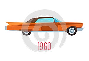 Retro car of 1960s, vintage vehicle isolated icon