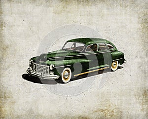 Retro car - American classics. Green antique automobile