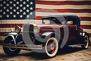 Retro car on the background of the American flag 2