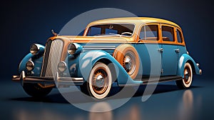 Retro Car on Background Vintage Journey