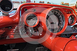 Retro car dashboard with gauges