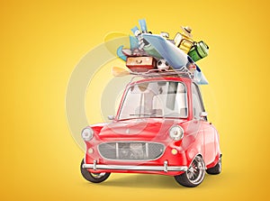 Retro car full of things for rest. 3d illustration