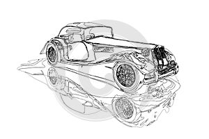 Retro car illustration in black on white