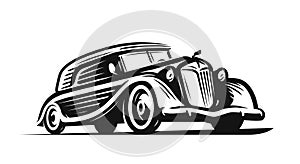 Retro car logo. Vintage vehicle, transport symbol. Automotive concept vector illustration