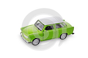 Retro car, miniature collectible vintage toy, isolated on white background with clipping path