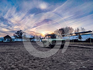 Retro car Moskwich on beach