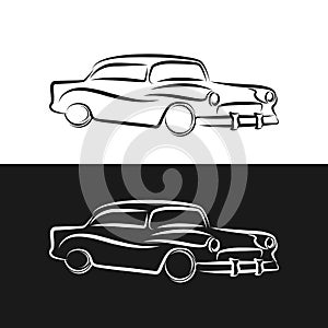 Retro car outline vintage collection, classic garage sign, vector illustration background, can be used for design t-shirt