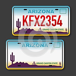 Retro car plate for banner design. Arizona state. Isolated vector illustration. Business, icon set