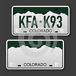 Retro car plate for banner design. Colorado state. Isolated vector illustration. Business, icon set