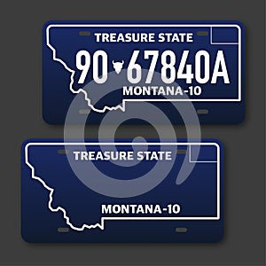 Retro car plate for banner design. Montana 10. Isolated vector illustration.