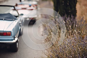 Retro car rally. French riviera. Nice - Cannes - Saint-Tropez. Travel destination.