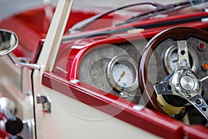 Retro car, retro torpedo car, vintage steering wheel, speedometer