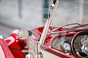 Retro car, retro torpedo car, vintage steering wheel, speedometer