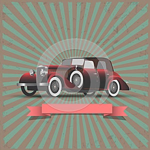 Retro car with ribbon-banner