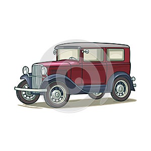 Retro car sedan. Side view. Vintage color flat illustration