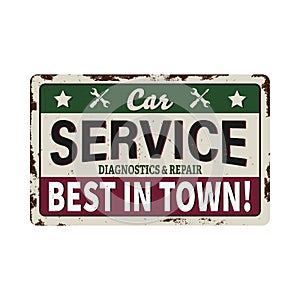 Retro car service metal vintage sign. Vector illustration. on a white background