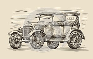 Retro car sketch. Automobile vintage vector illustration