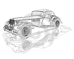 Retro car sketch in black and white