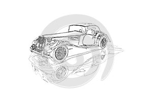 Retro car sketch in black on white