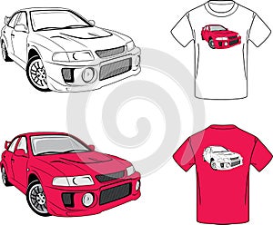 Retro car for t-shirt design. Two examples for printing photo