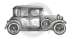 Retro car vector illustration. Vintage vehicle in sketch style