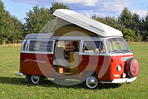 Retro car, Volkswagen bus 1969, camping model