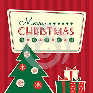 Retro card christmas tree and gifts